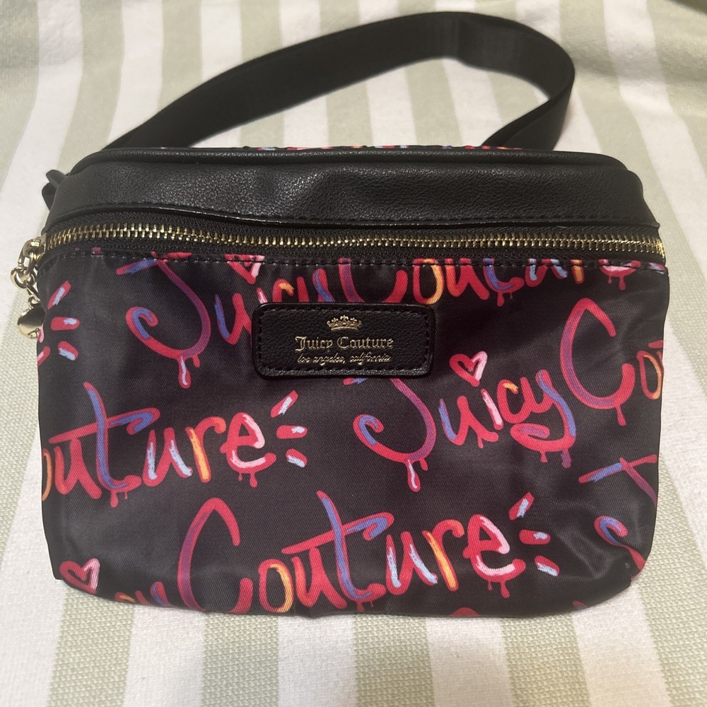 Juicy Couture Y2K Graffiti Print Crossbody/ Fanny Pack Waist Gold heart Charm